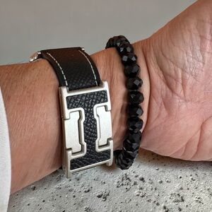 CRAZYGRASS Magnetic Black Leather Strap Watch Band Women Square Smartwatch